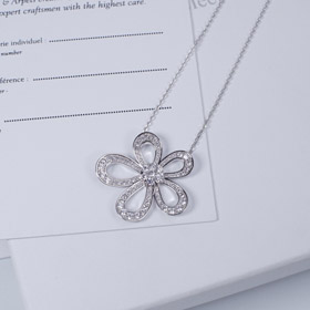 Van Cleef & Arpels platinum full diamond large flower sunflower necklace-3770