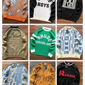 RHUDE New Simple Contrast Color Design Letter Loose Sweater-2141  
