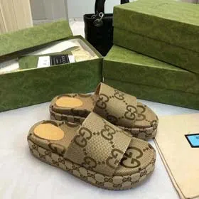 GUCCI one-word new slippers embroidered thick-soled height-enhancing platform cake couples（37 styles）-2331  