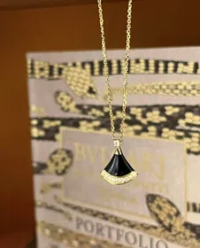 Bulgari New Color Black Agate Fan Necklace-3584  
