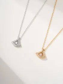 Bulgari platinum full diamond fan necklace-3609  