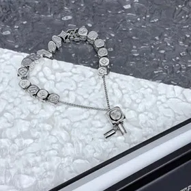 Louis Vuitton LV silver-plated dice chain sliding charm bracelet-3639  