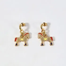 Hermes red enamel earrings-3712  