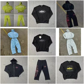 Corteiz Hooded Long Sleeve Zipper Sweatshirt and Sweatpants-4411  