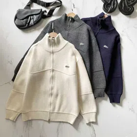 Lacoste simple stand-collar zip-up knitted cardigan jacket-5893  